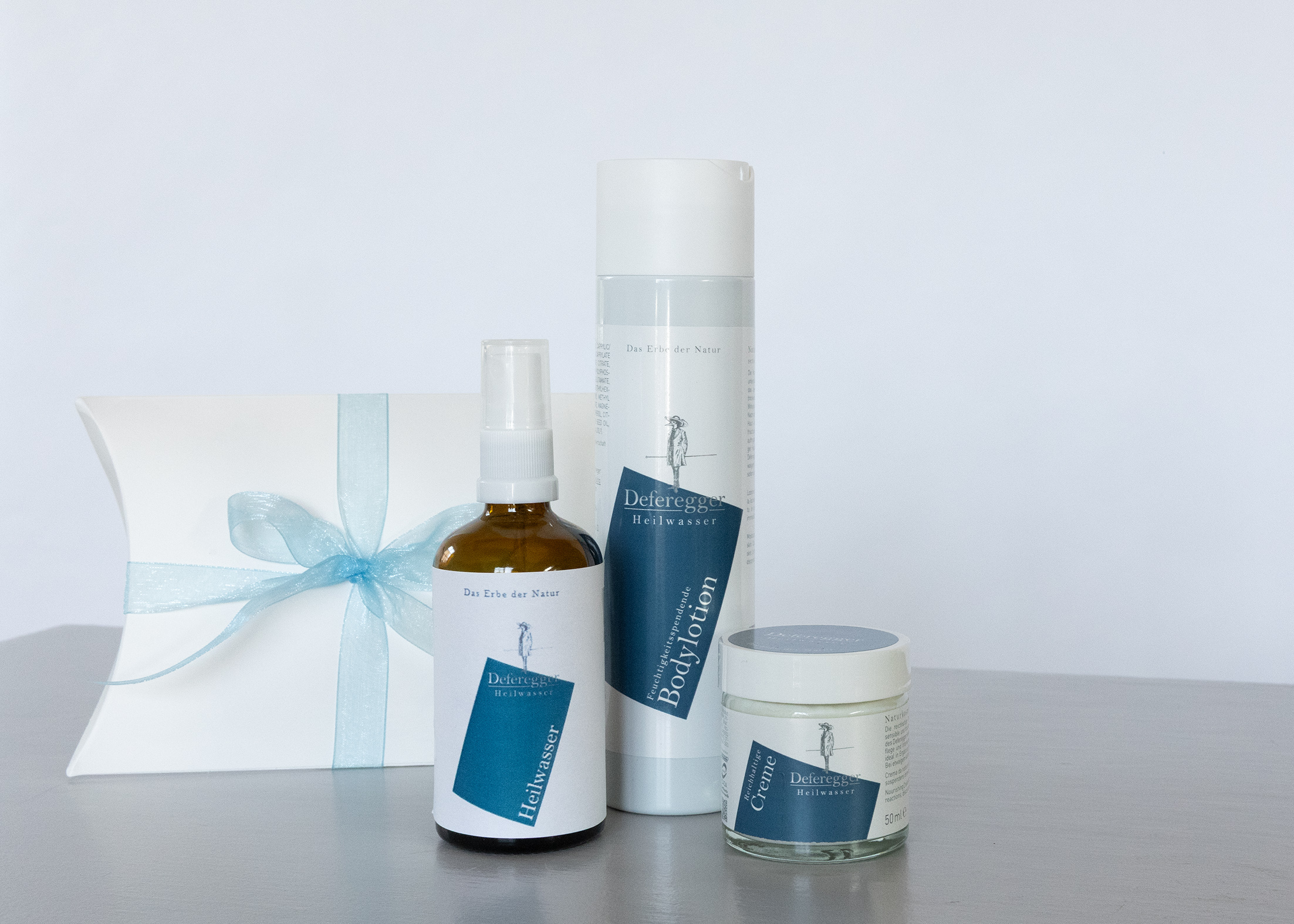 Geschenkebox „Wohlig gepflegt“: Bodylotion, Reichhaltige Creme, Heilwasser Spray